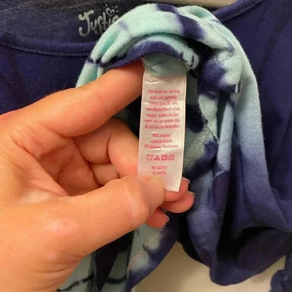 Justice girls 7/8 blue and aqua tie dye flowy batwing top medium - Picture 2 of 7